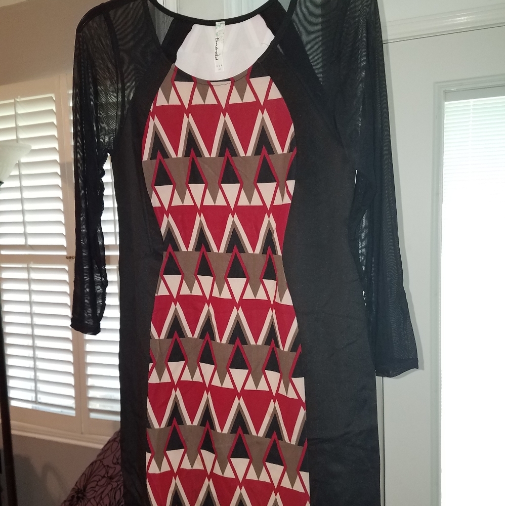 Deep Red/Black/Tan Dress